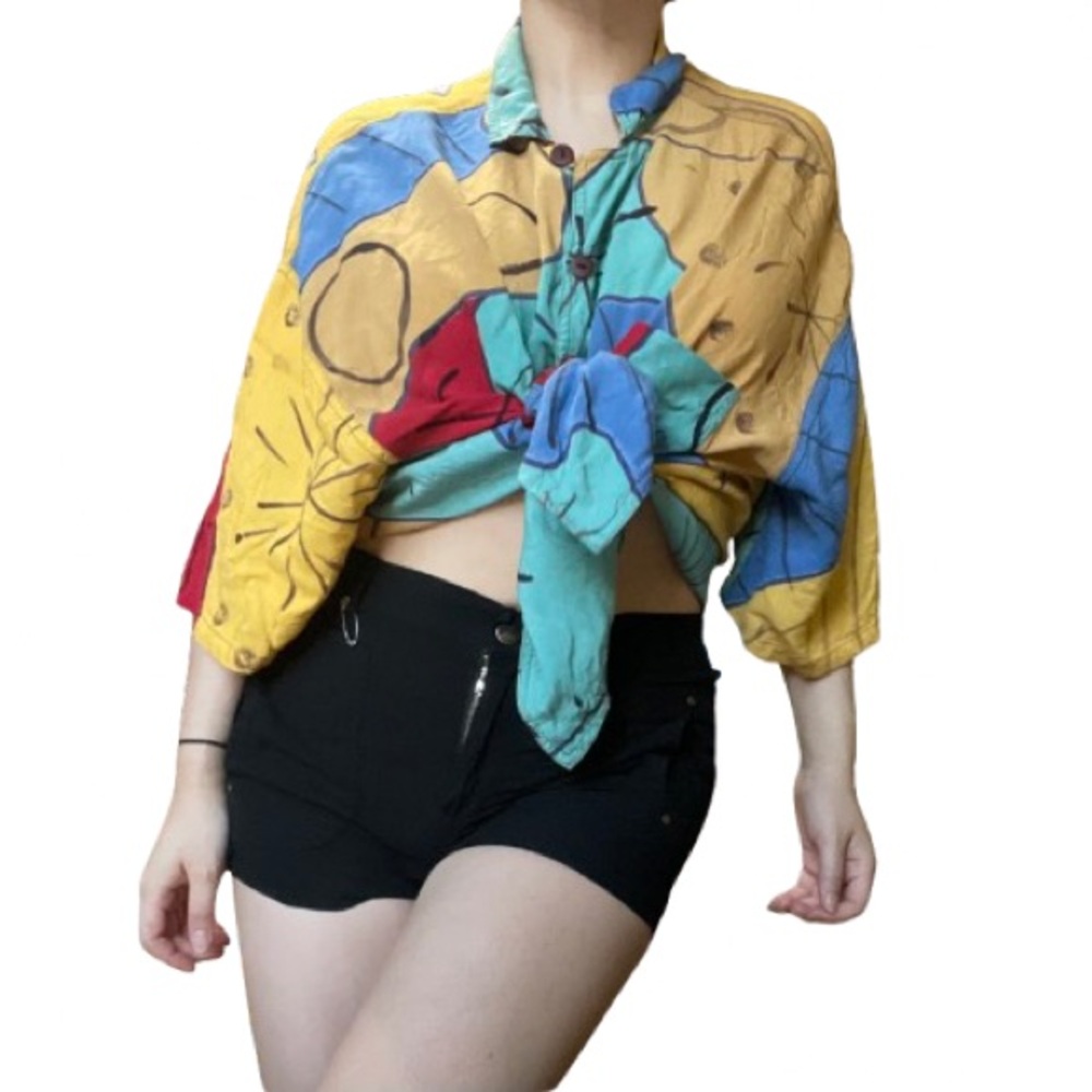 *SOLD* Vintage 1980s color patterned red yellow blue top